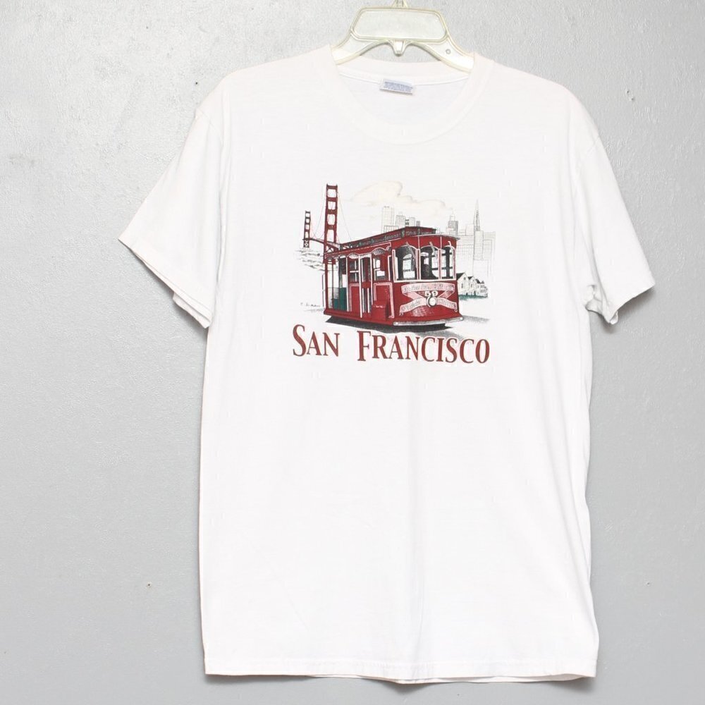 Hanes cotton San Francisco trolley train short sleeve white tee